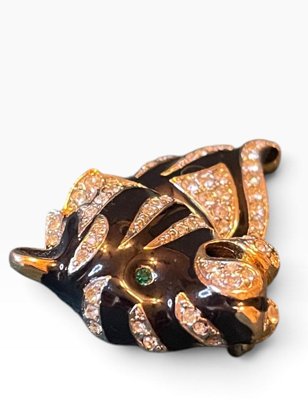 Vintage Gem-Craft Roaring Tiger Head Enamel & Rhinestone Brooch - Picture 9 of 12